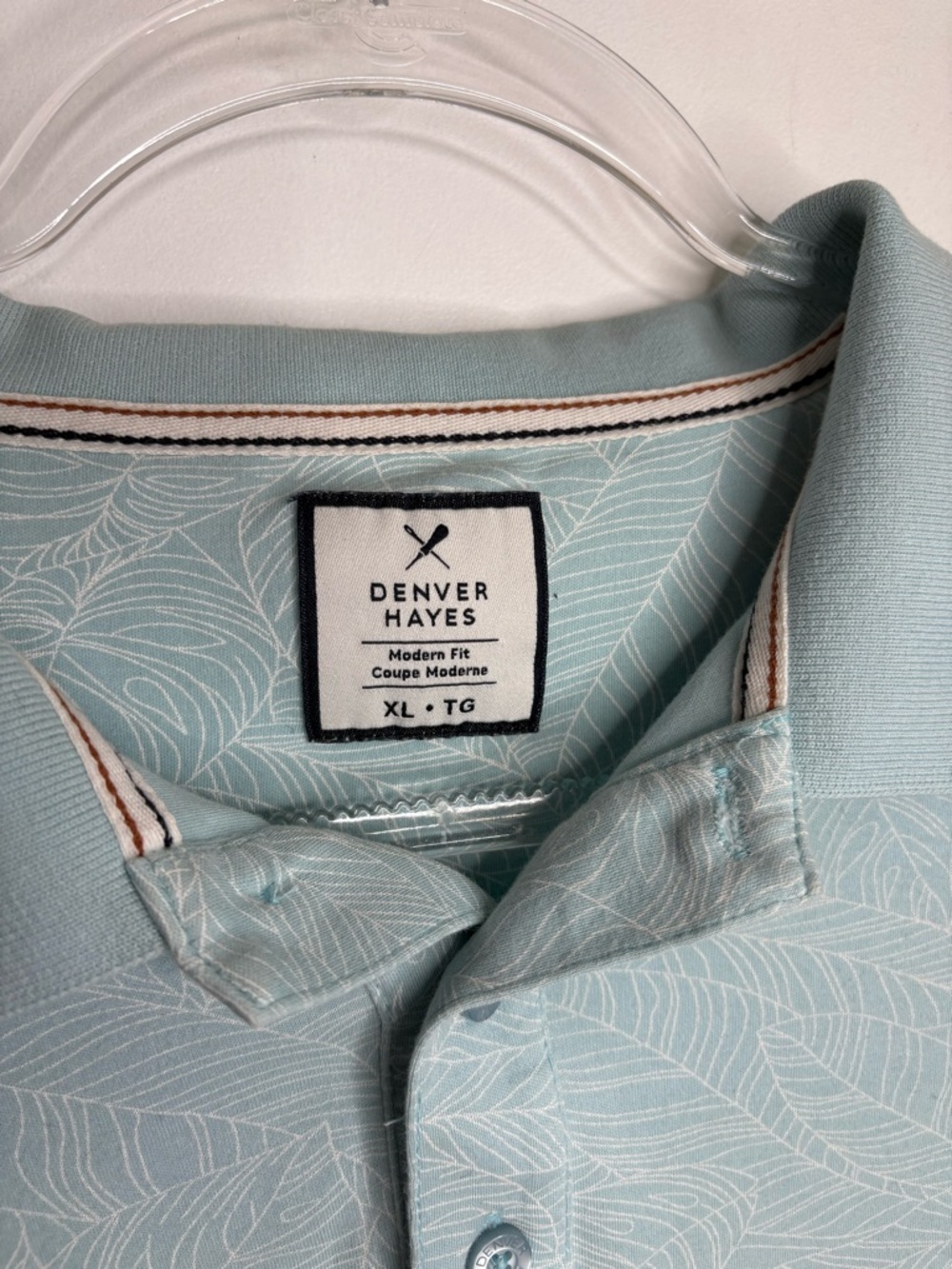 Light Blue Green Leaf-Print Cotton Polo Shirt XL - Picture 5 of 6